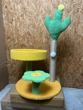Green & Yellow Cactus Cat Tree with Toy Pom